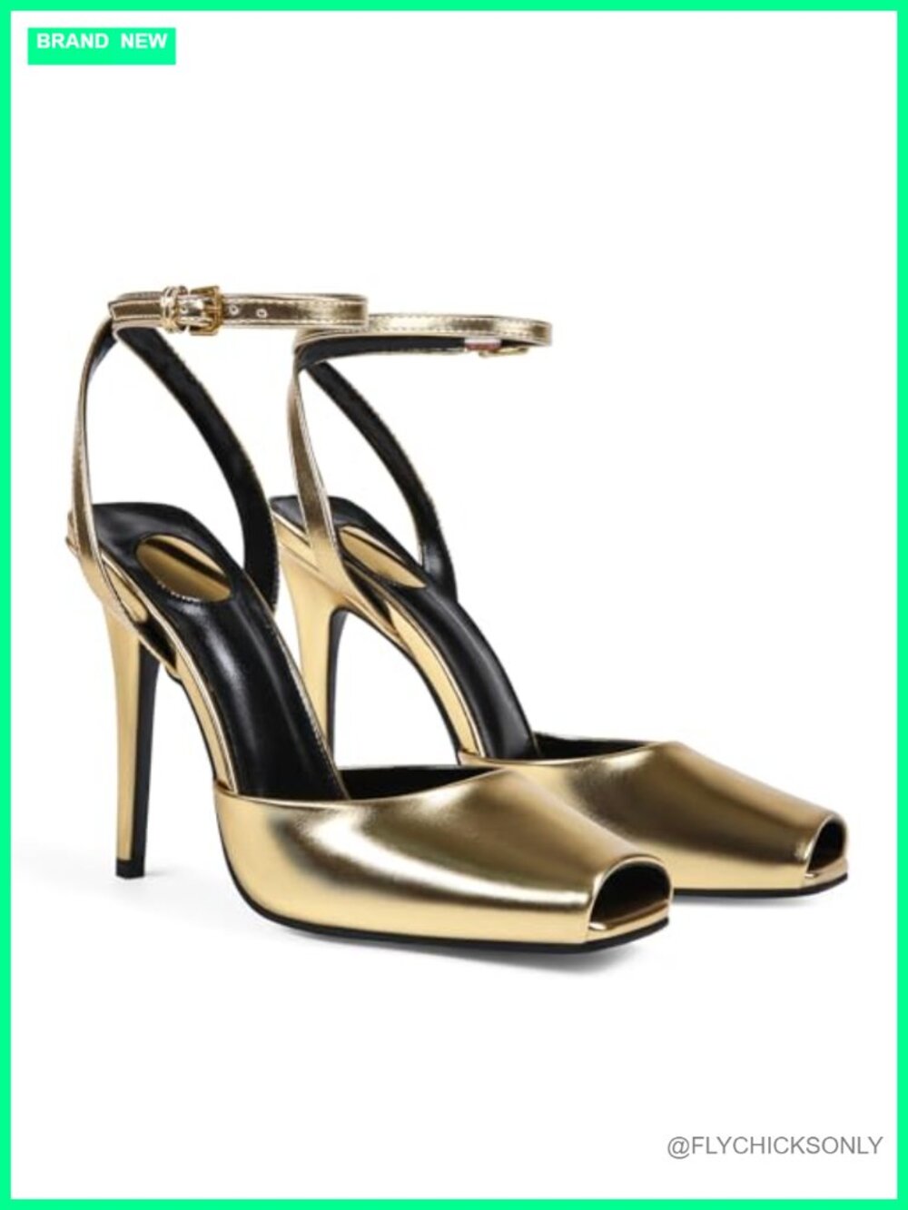 Patent Leather Stiletto High Heels Square Open Toe Ankle Strap Sandals